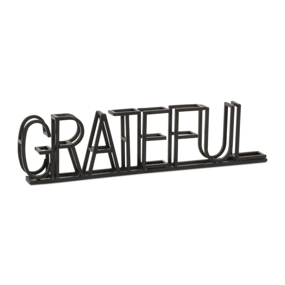 17" Black Metal Grateful Tabletop Sign