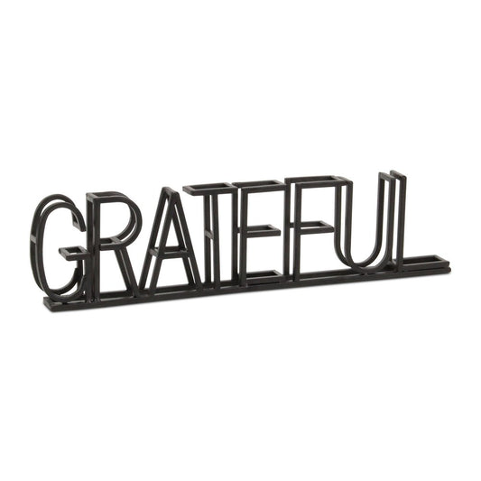 17" Black Metal Grateful Tabletop Sign