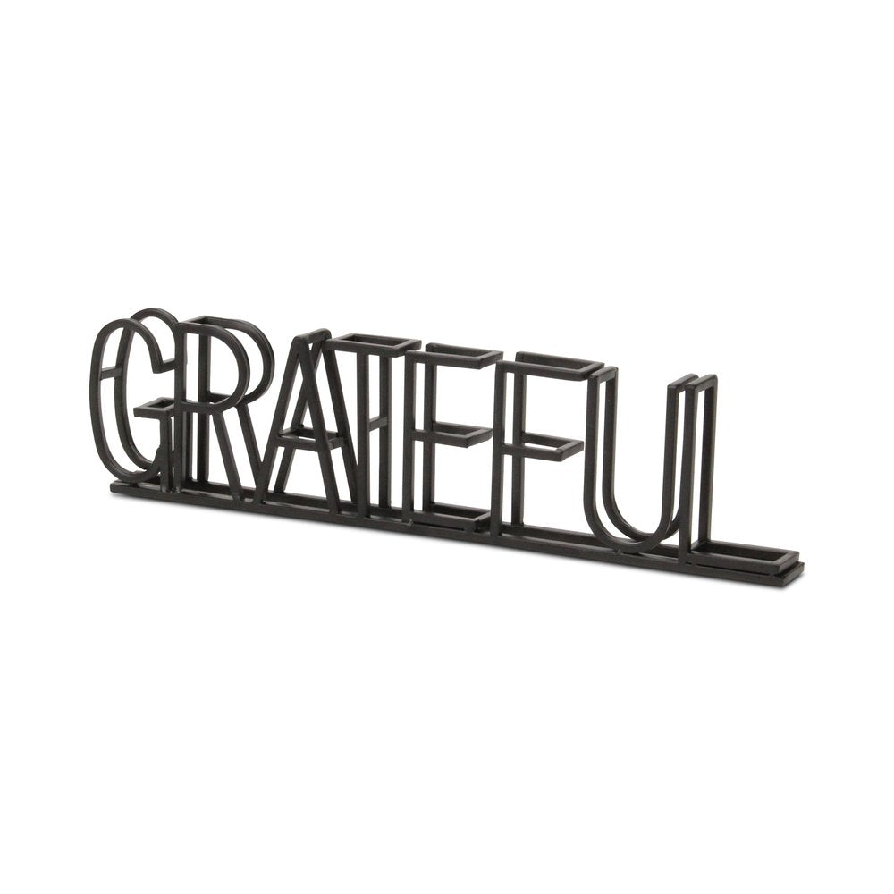 17" Black Metal Grateful Tabletop Sign