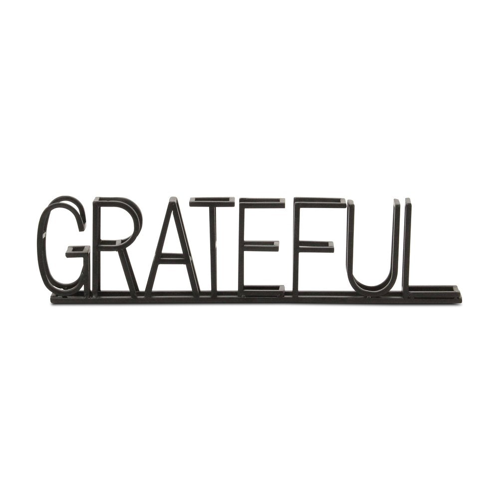 17" Black Metal Grateful Tabletop Sign