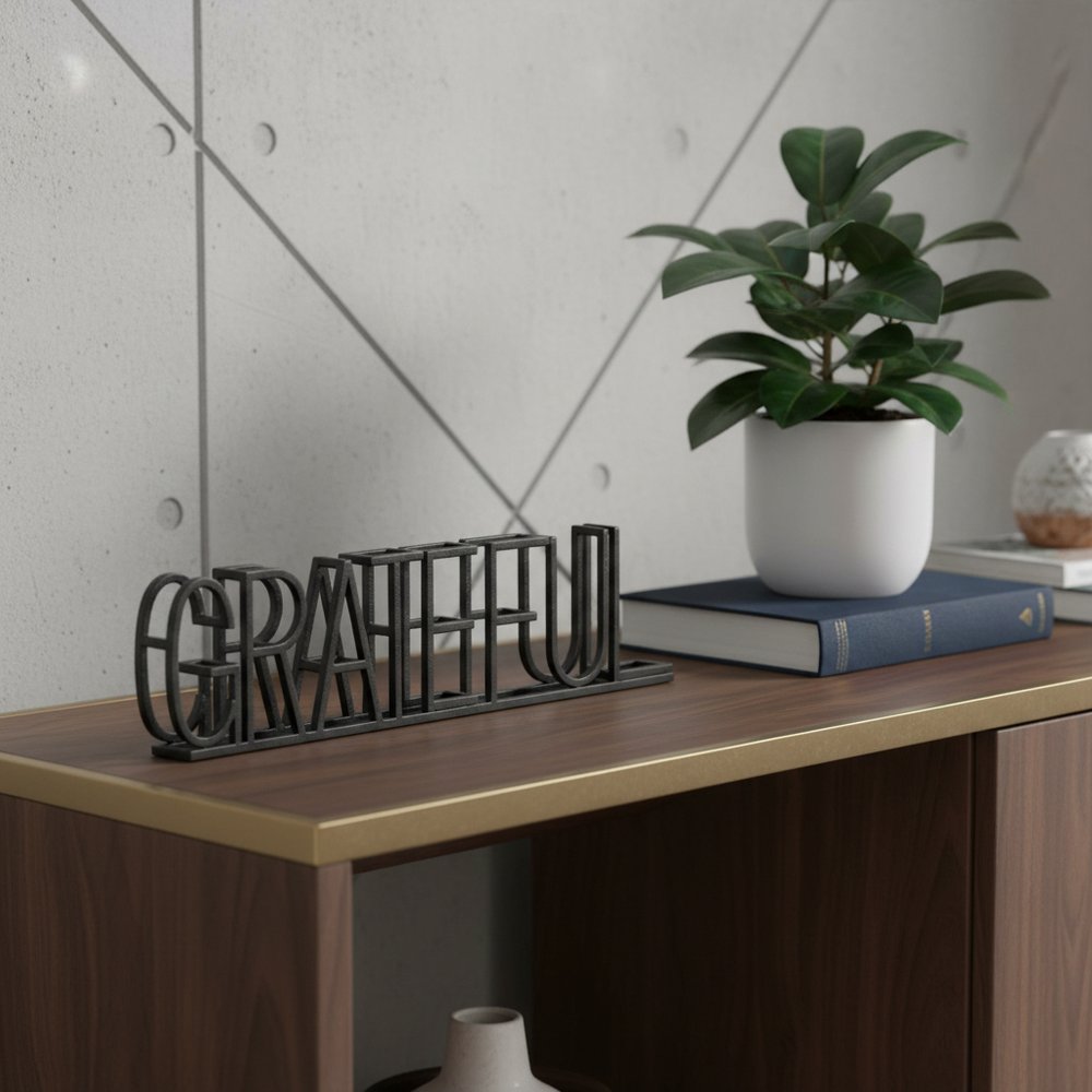 17" Black Metal Grateful Tabletop Sign