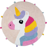 32" Pink And Yellow Cotton Unicorns Round Youthful Bath Rug