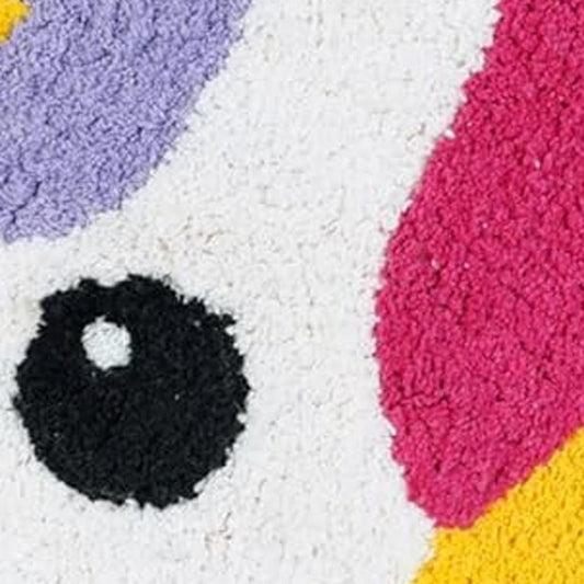 32" Pink And Yellow Cotton Unicorns Youthful Bath Rug