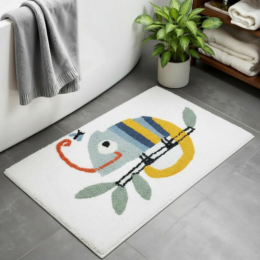 32" White And Yellow Cotton Chameleon Youthful Bath Rug