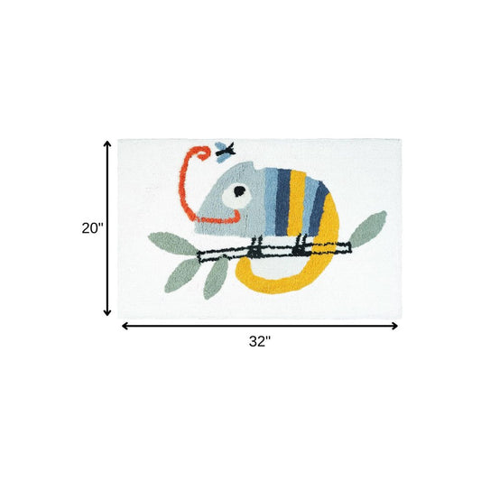 32" White And Yellow Cotton Chameleon Youthful Bath Rug