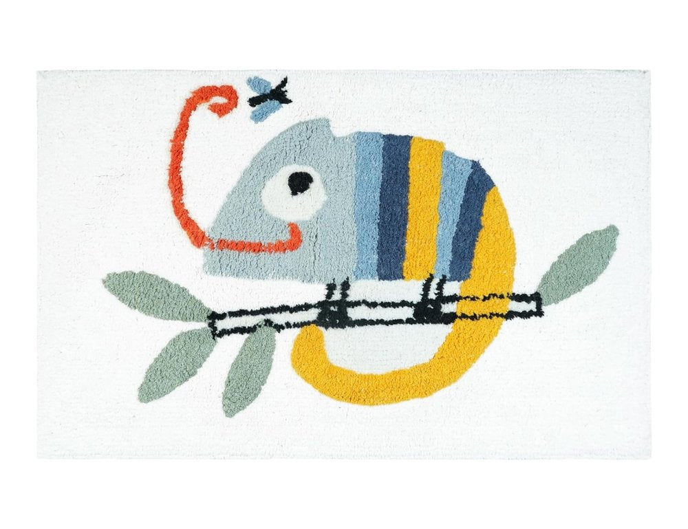 32" White And Yellow Cotton Chameleon Youthful Bath Rug