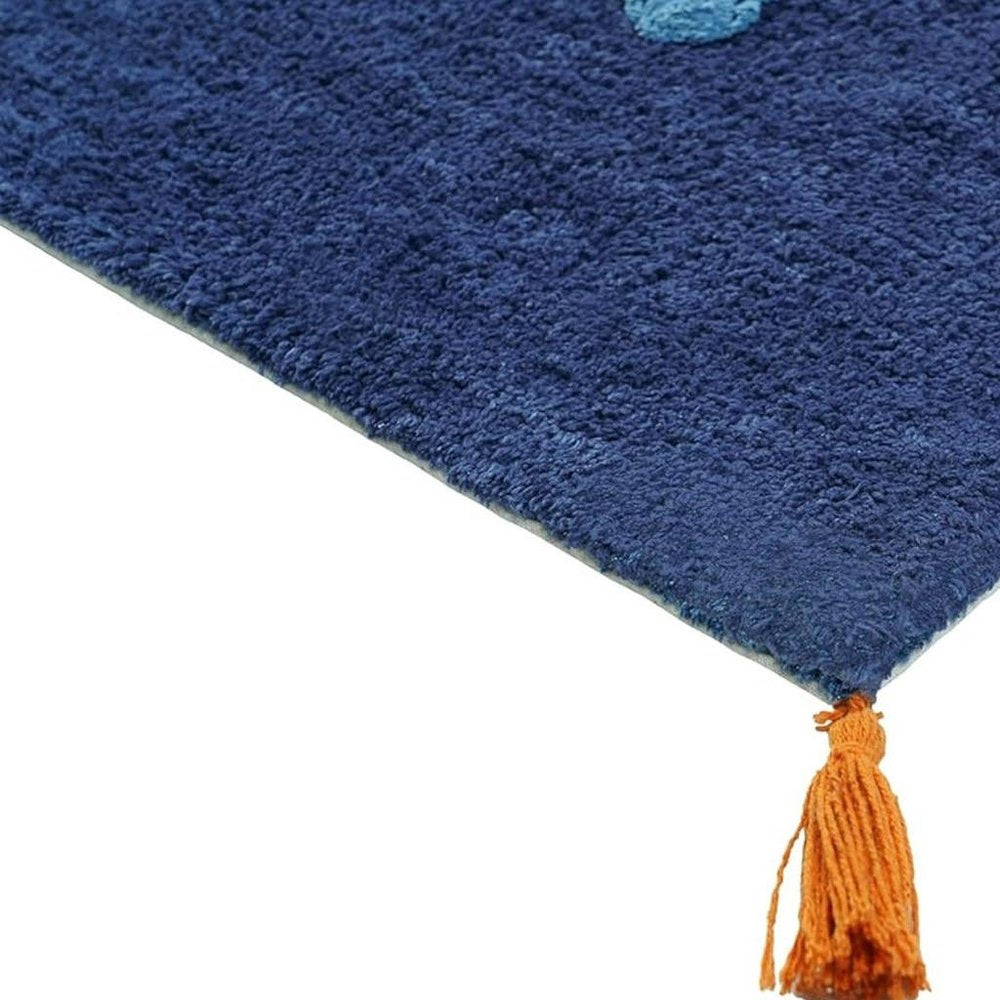 32" Blue Orange And White Cotton Dog Youthful Bath Rug