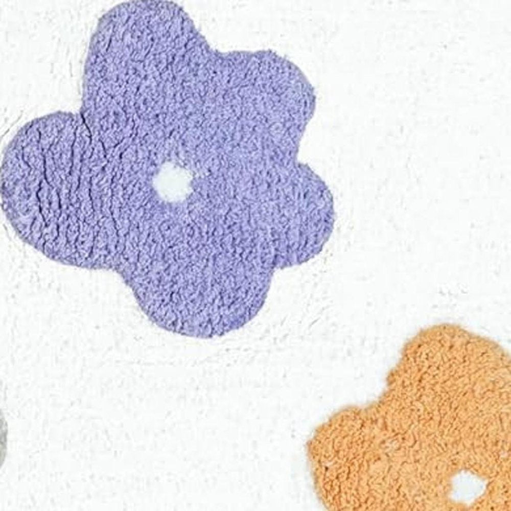 32" Pink And White Cotton Flowers Floral Floral Bath Rug