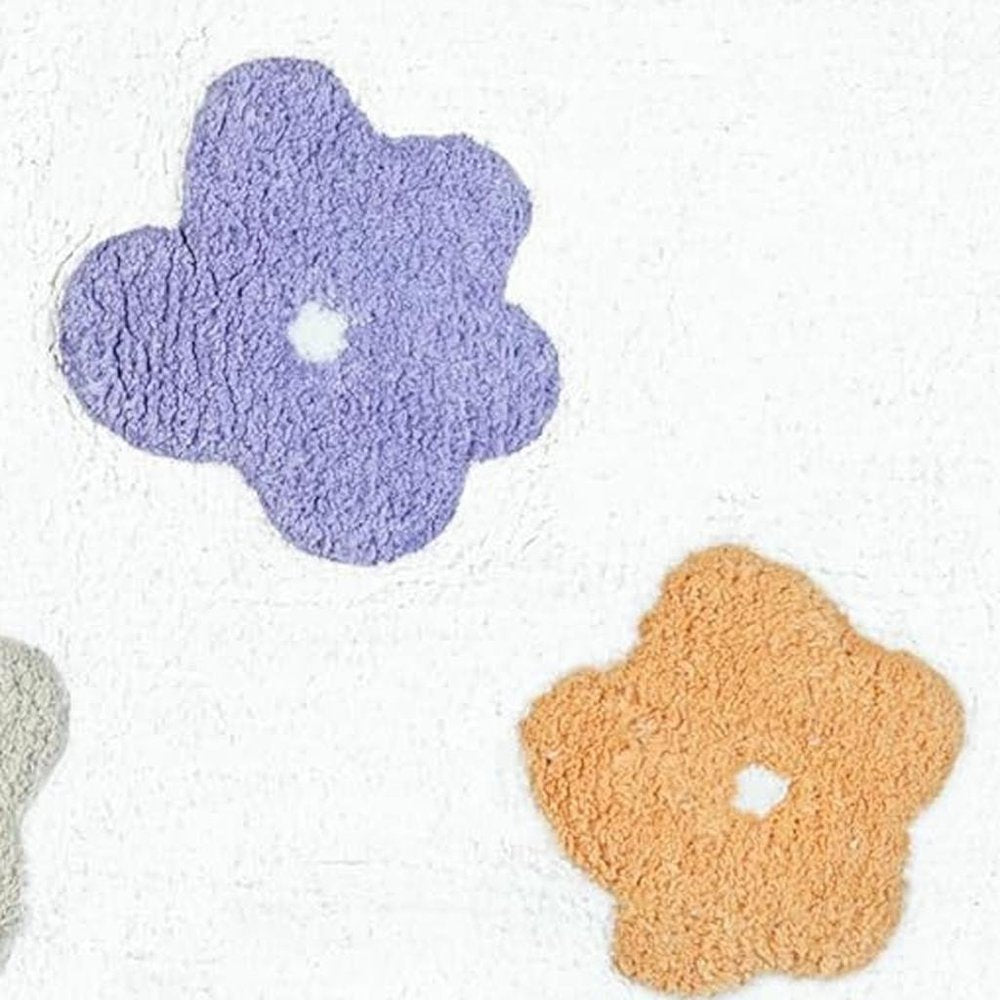 32" Pink And White Cotton Flowers Floral Floral Bath Rug