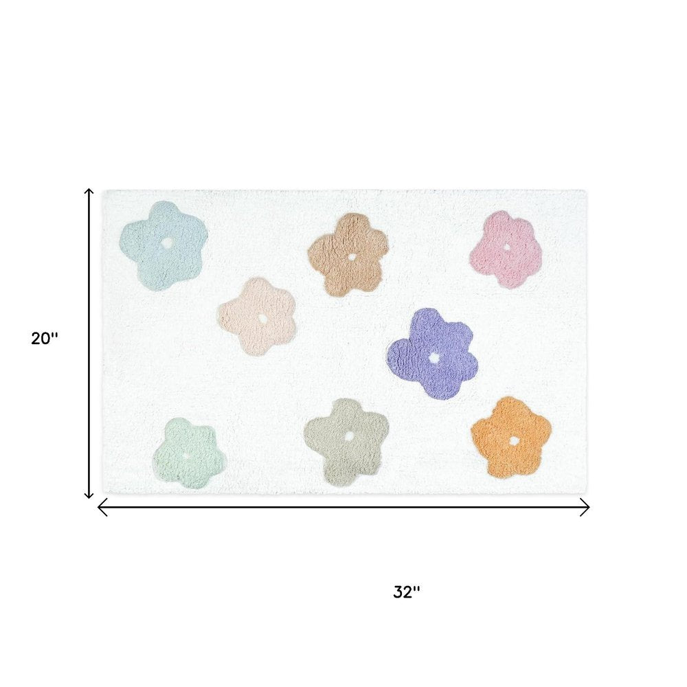 32" Pink And White Cotton Flowers Floral Floral Bath Rug