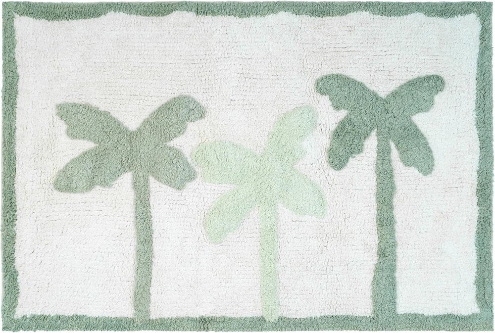32" Green And White Cotton Palm Trees Bath Rug