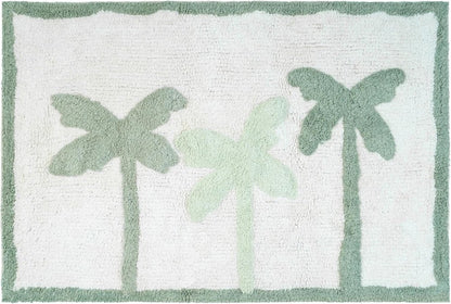 32" Green And White Cotton Palm Trees Bath Rug