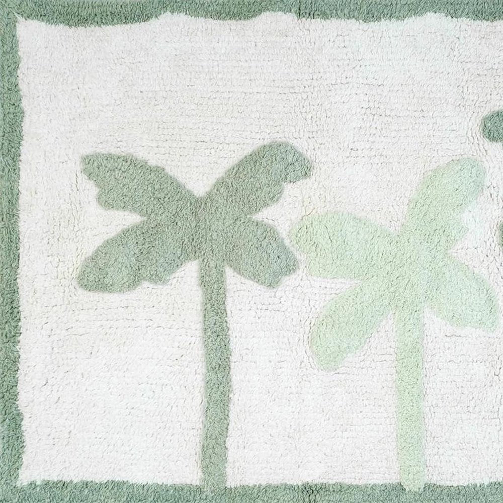 32" Green And White Cotton Palm Trees Bath Rug