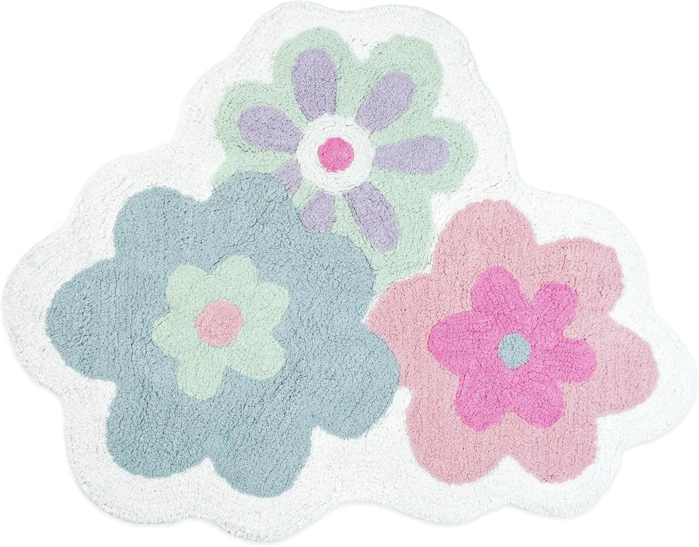 32" Pink And White Cotton Flowers Floral Bath Rug