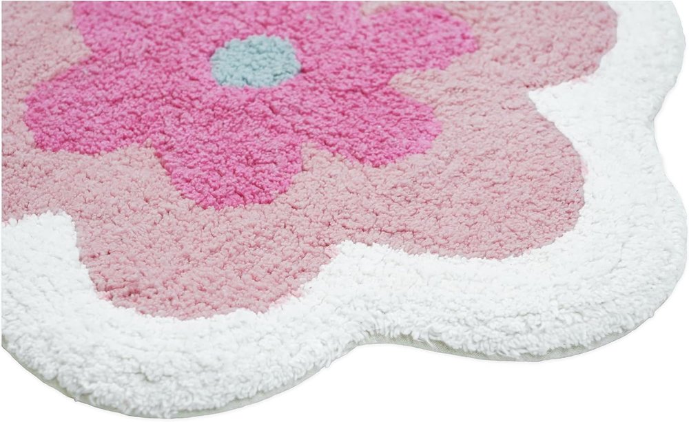 32" Pink And White Cotton Flowers Floral Bath Rug