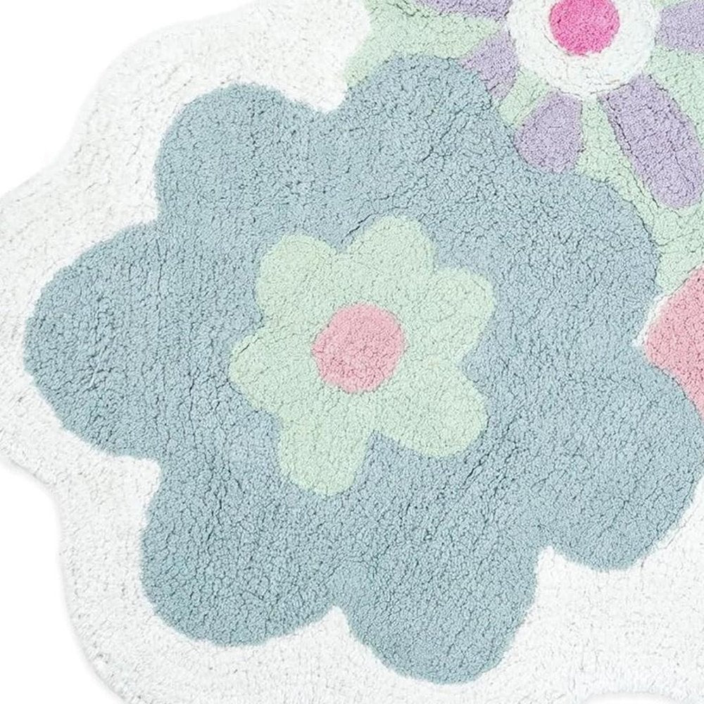32" Pink And White Cotton Flowers Floral Bath Rug