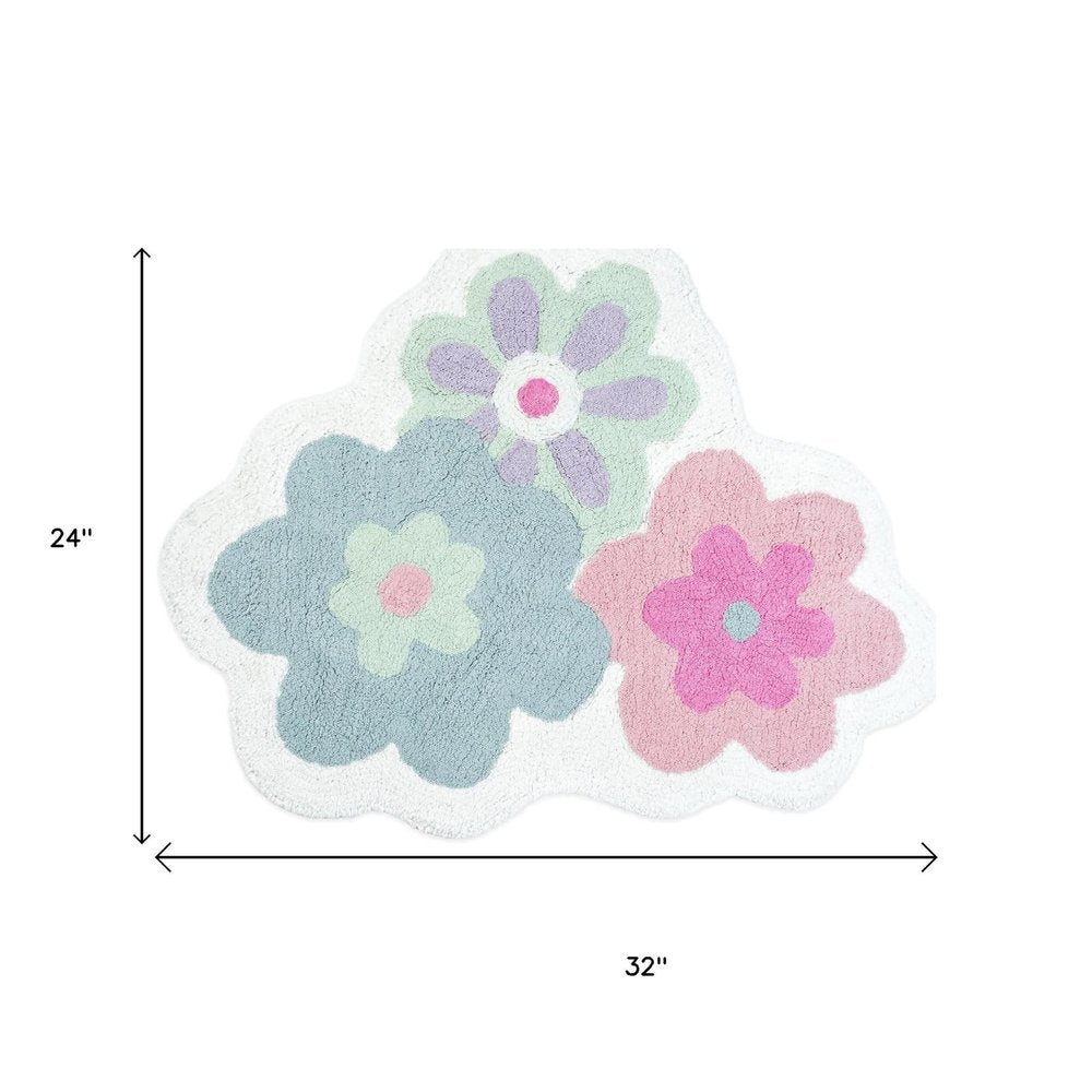 32" Pink And White Cotton Flowers Floral Bath Rug