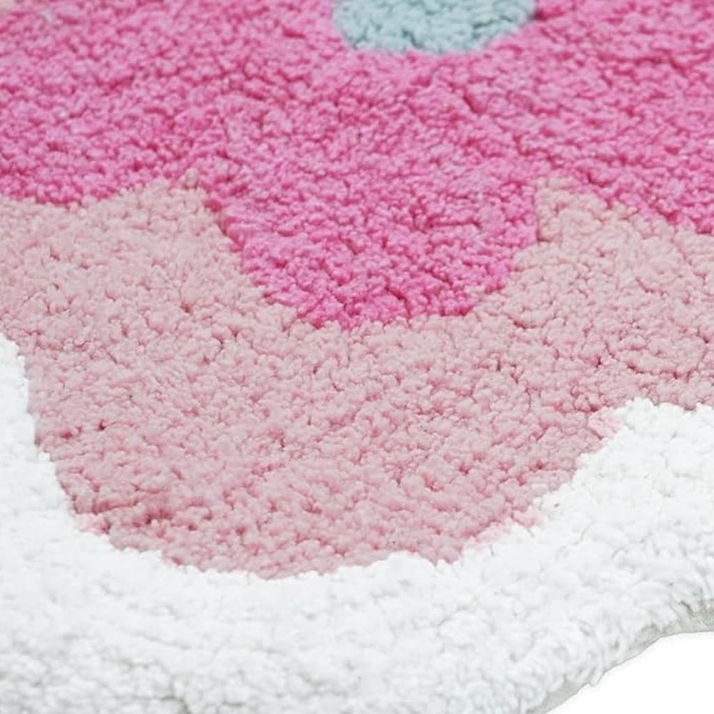 32" Pink And White Cotton Flowers Floral Bath Rug