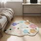 32" White Blue And Pink Cotton Hedgehog Floral Print Bath Rug