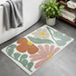 32" Light Blue Red And White Cotton Floral Bath Rug