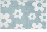 32" Blue And White Cotton Floral Bath Rug