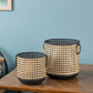 Set of Two Black And Brown Distressed Geometric Iron Tabletop Lantern Candle Holders