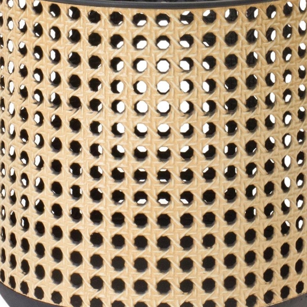 Set of Two Black And Brown Distressed Geometric Iron Tabletop Lantern Candle Holders