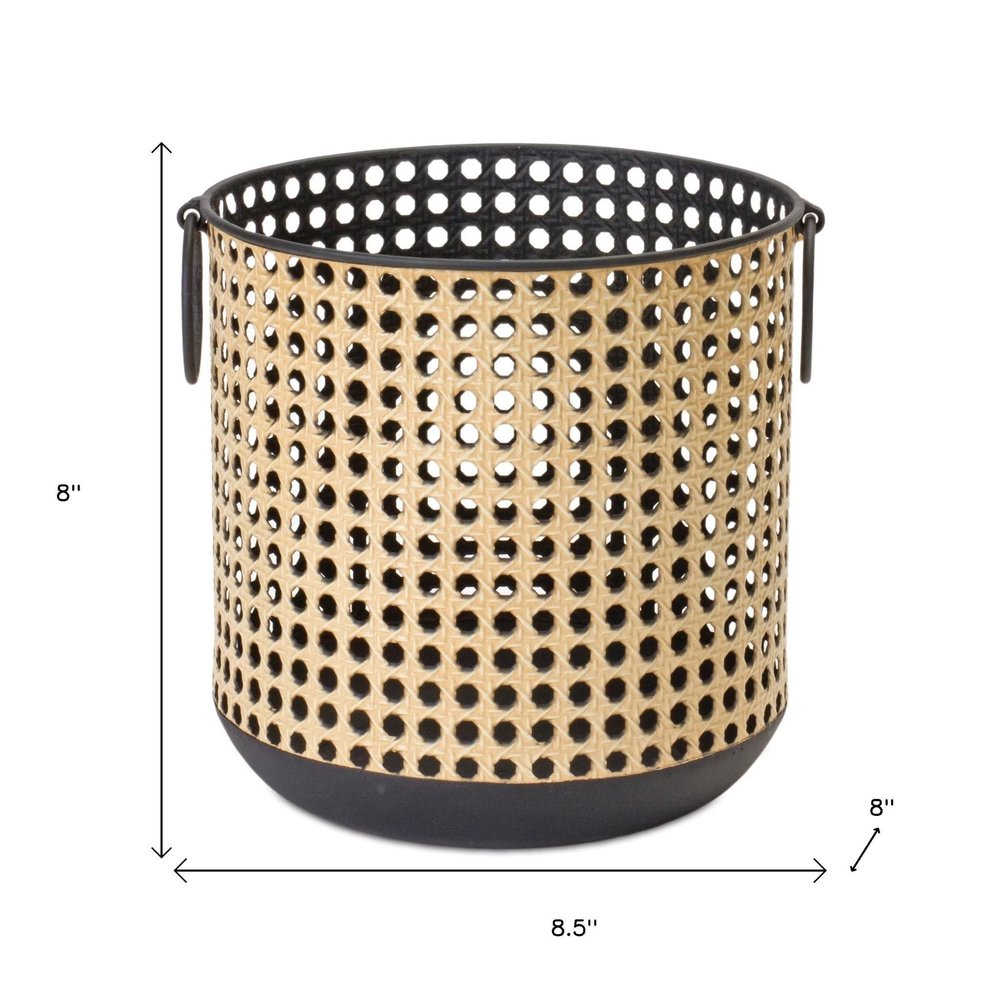 Set of Two Black And Brown Distressed Geometric Iron Tabletop Lantern Candle Holders