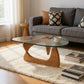 54" Clear and Brown Glass and Wood Triangle Abstract Coffee Table