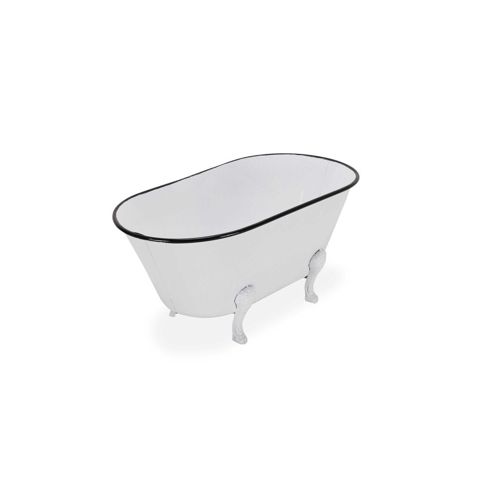 9" White White And Black Metal Hand Painted Decorative Tub