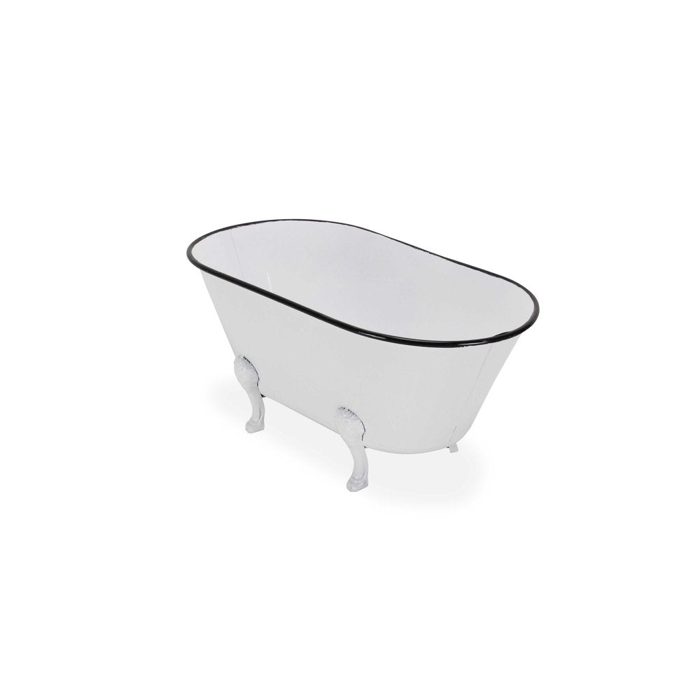 9" White White And Black Metal Hand Painted Decorative Tub