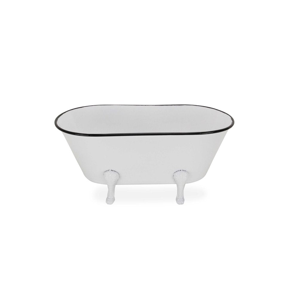 9" White White And Black Metal Hand Painted Decorative Tub