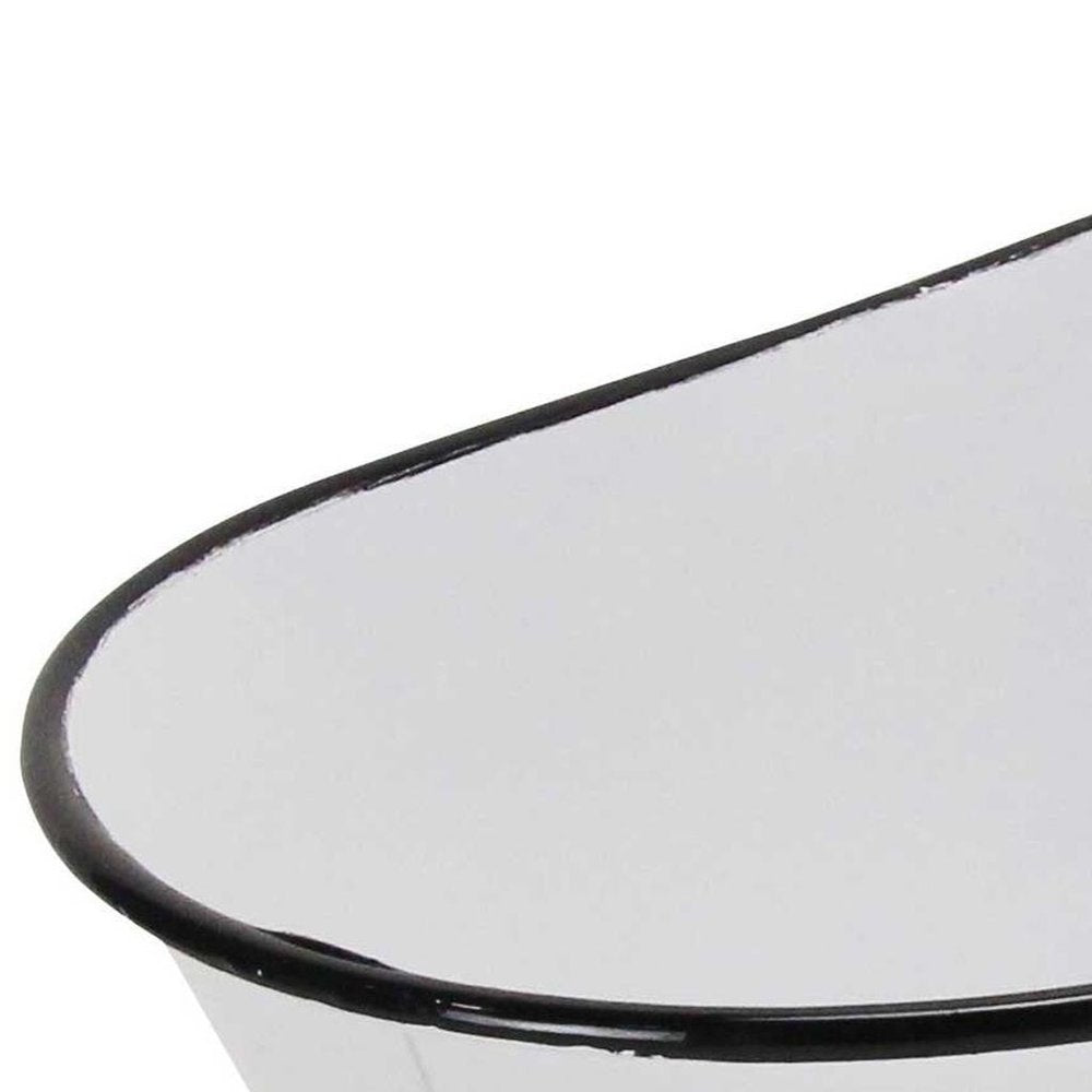 9" White White And Black Metal Hand Painted Decorative Tub