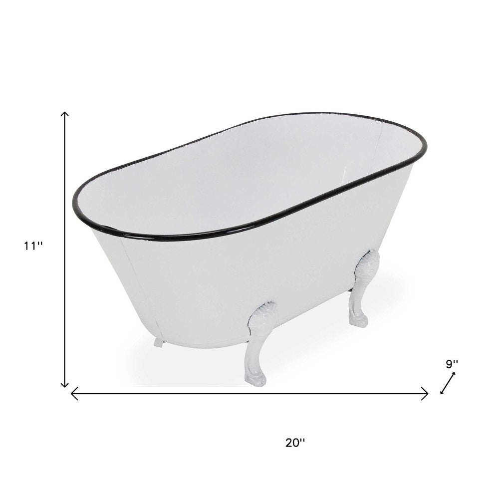 9" White White And Black Metal Hand Painted Decorative Tub