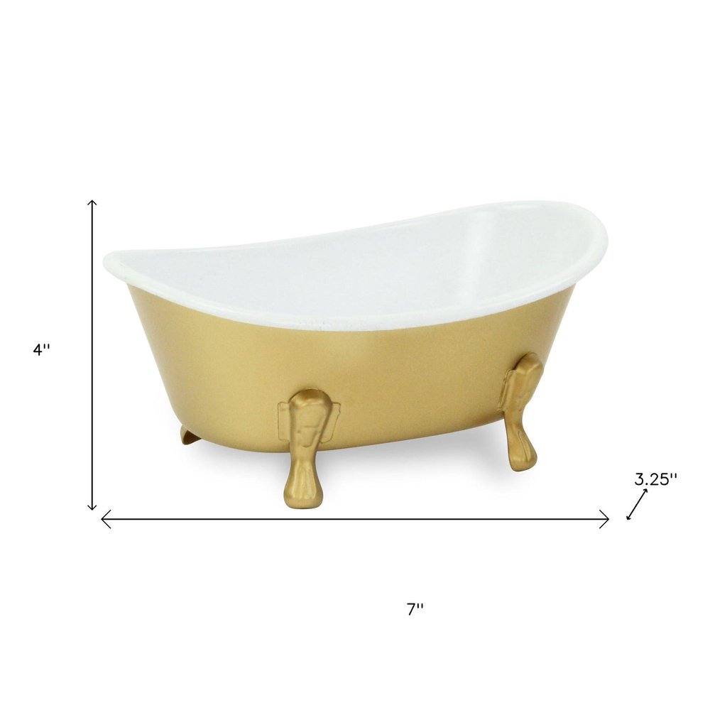 7" Gold And White Metal Hand Painted Decorative Tub