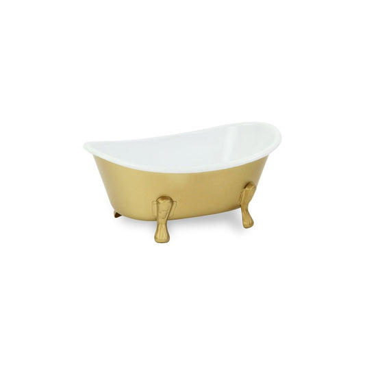 7" Gold And White Metal Hand Painted Decorative Tub