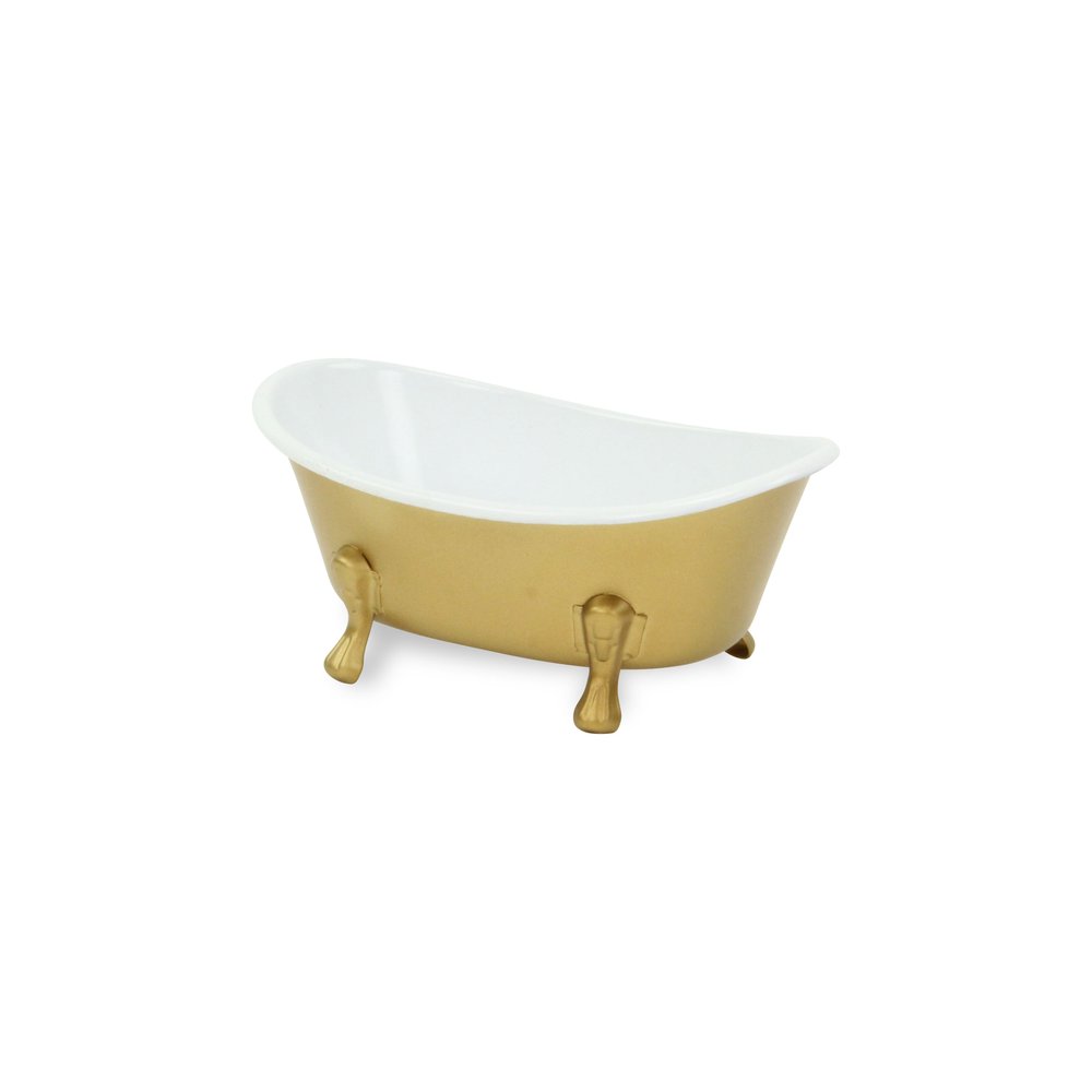 7" Gold And White Metal Hand Painted Decorative Tub