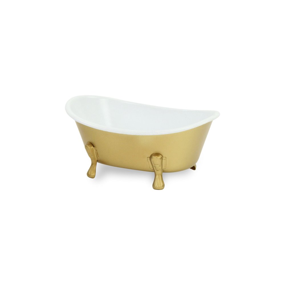 7" Gold And White Metal Hand Painted Decorative Tub