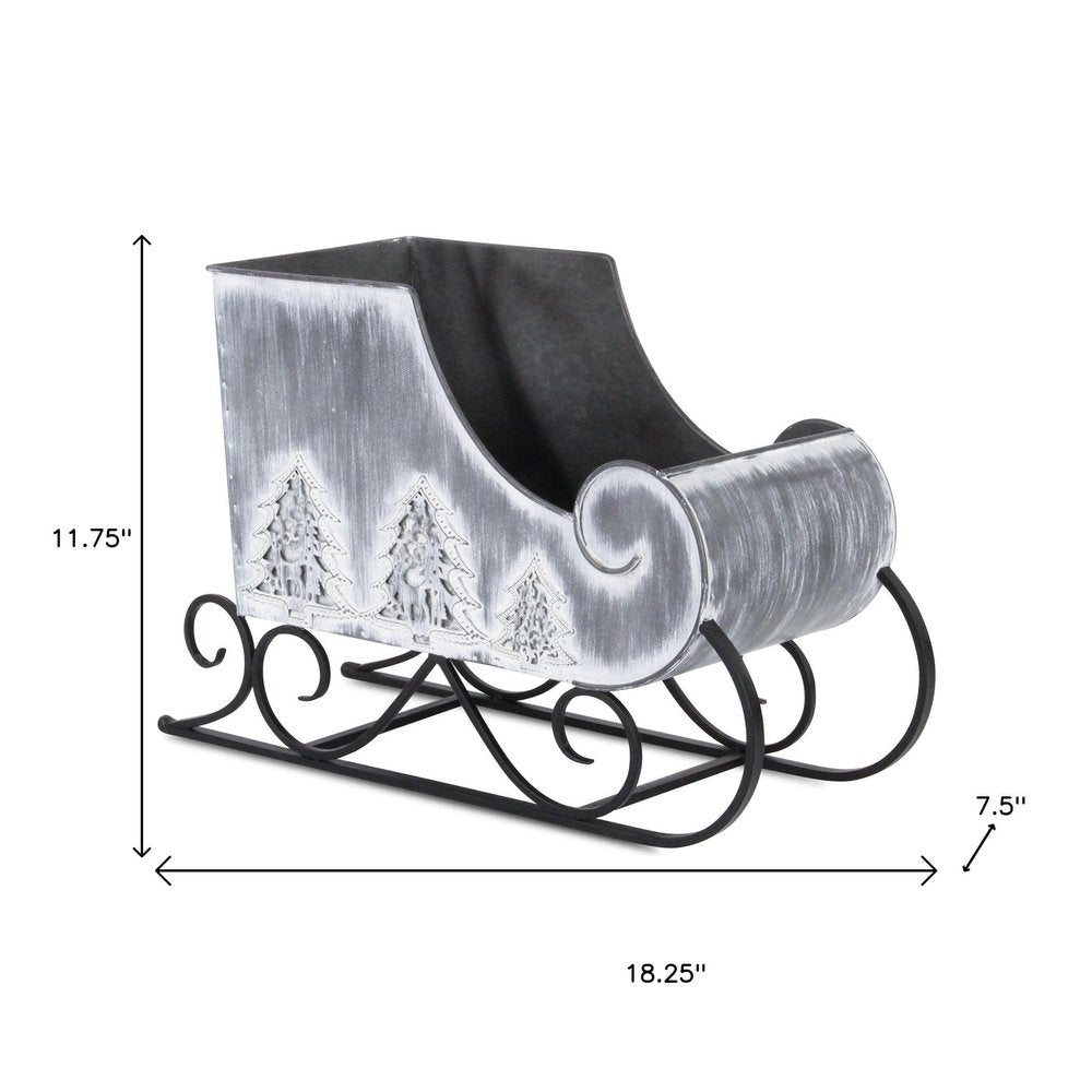 12" Gray Galvanized Metal Christmas Sleigh Tabletop Sculpture