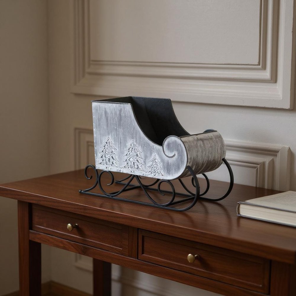 12" Gray Galvanized Metal Christmas Sleigh Tabletop Sculpture