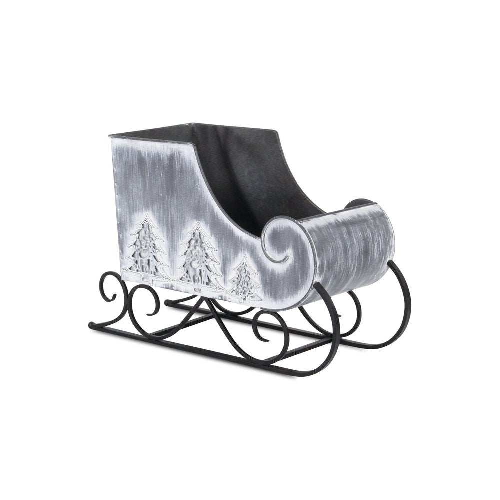 12" Gray Galvanized Metal Christmas Sleigh Tabletop Sculpture