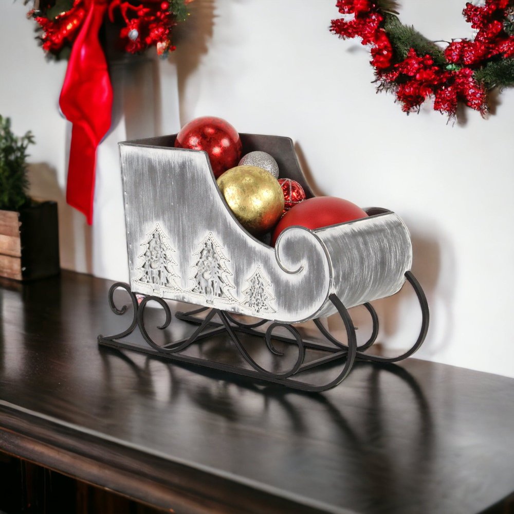 12" Gray Galvanized Metal Christmas Sleigh Tabletop Sculpture