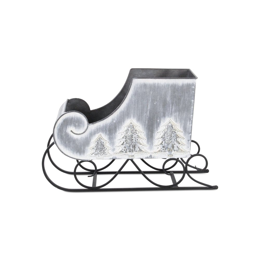 12" Gray Galvanized Metal Christmas Sleigh Tabletop Sculpture