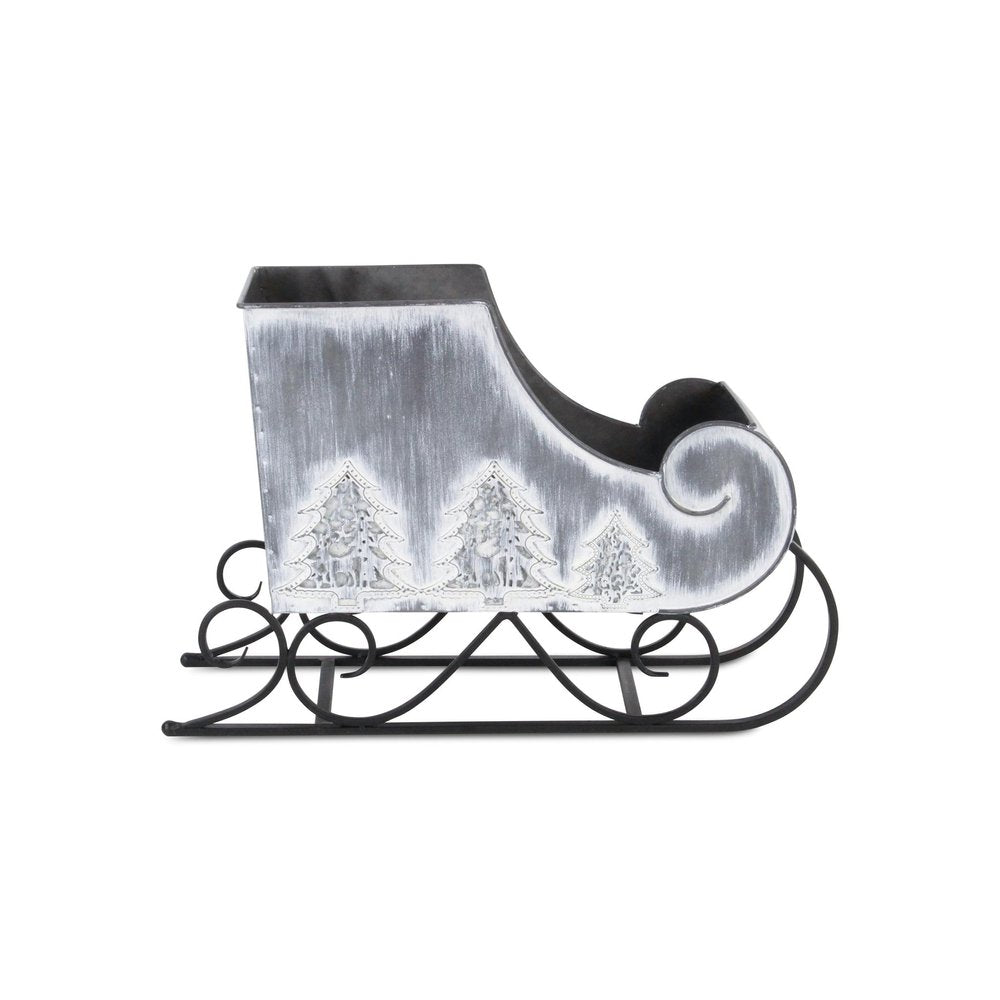 12" Gray Galvanized Metal Christmas Sleigh Tabletop Sculpture