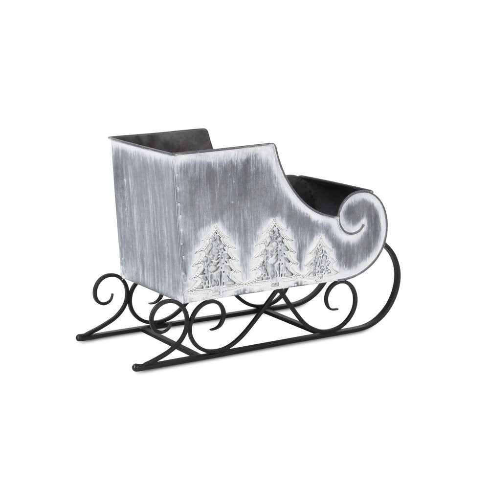 12" Gray Galvanized Metal Christmas Sleigh Tabletop Sculpture