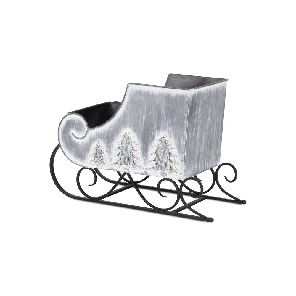 12" Gray Galvanized Metal Christmas Sleigh Tabletop Sculpture