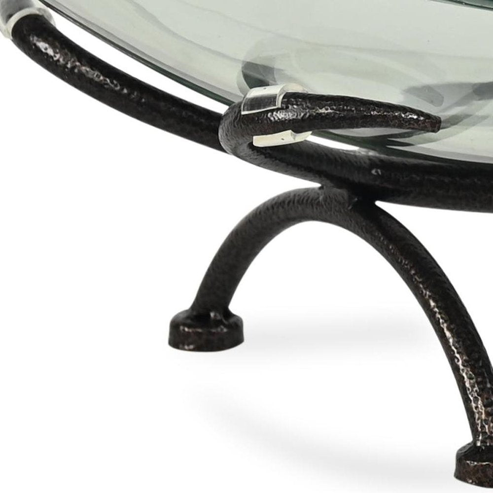 7" Black Glass Hand Painted Decorative Bowl