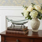 17" Clear And Black Glass And Metal Oval Decorative Bowl With Stand