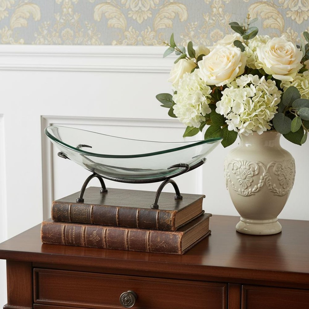 7" Black Glass Hand Painted Decorative Bowl