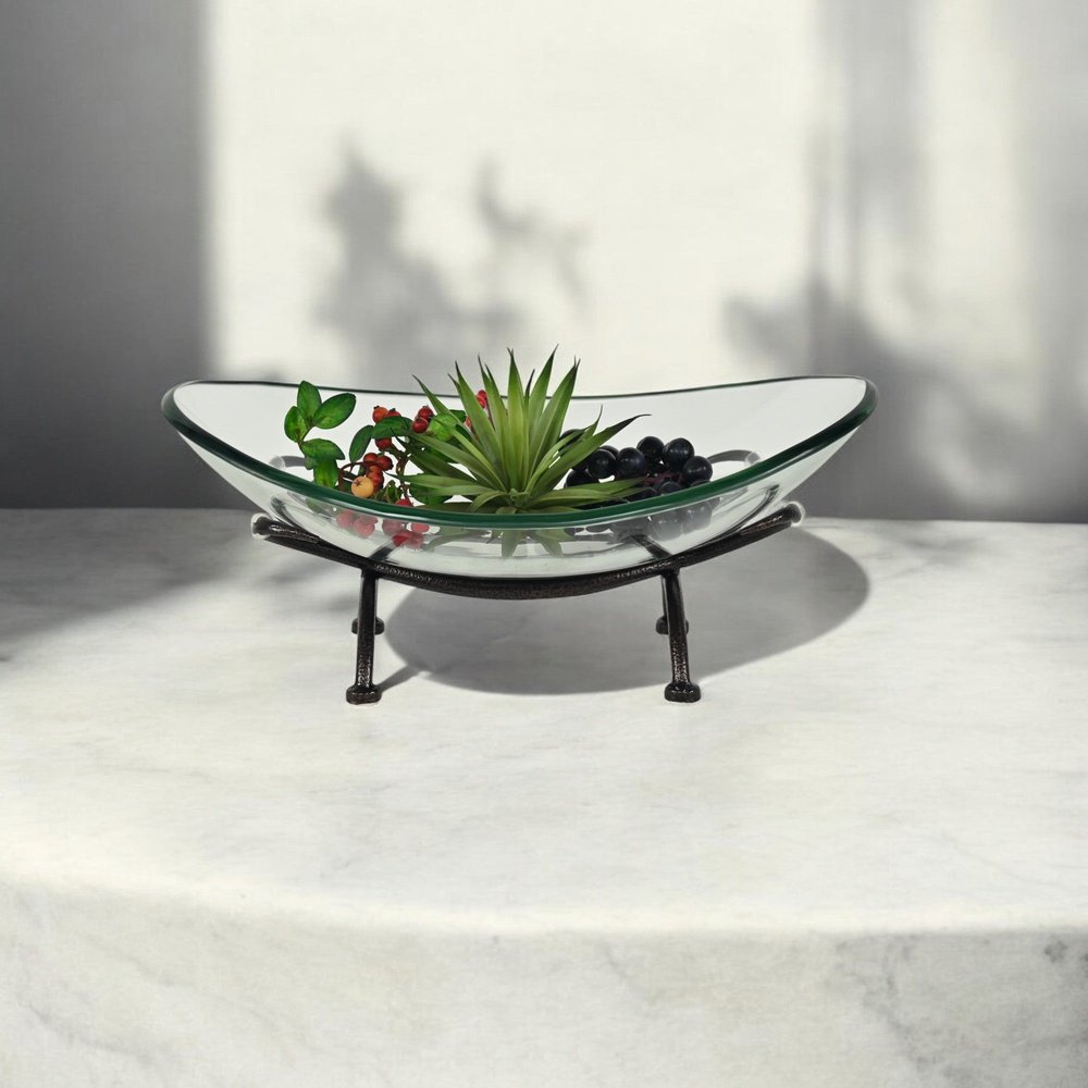 7" Black Glass Hand Painted Decorative Bowl